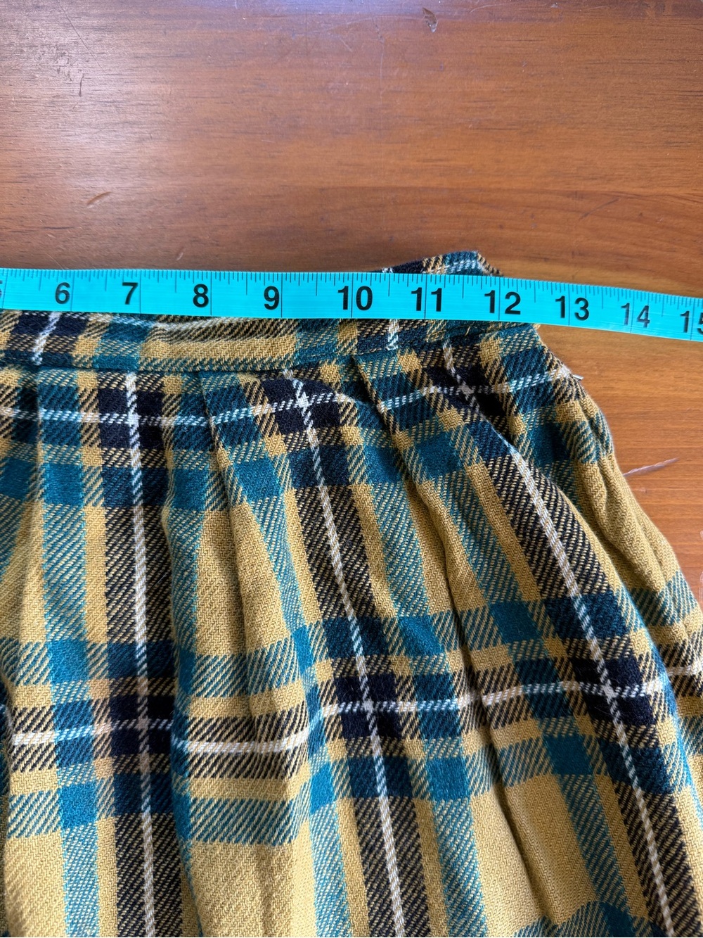 Plaid Wool Blend Midi Skirt Mustard Teal High Waist Cottagecore Vntg Handmade - Picture 10 of 11